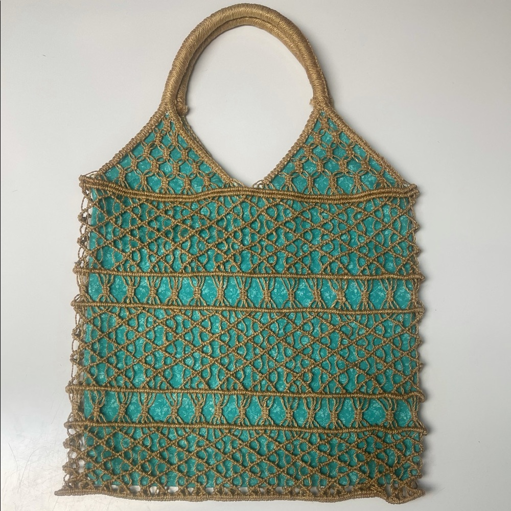 Macrame cloth lined tote